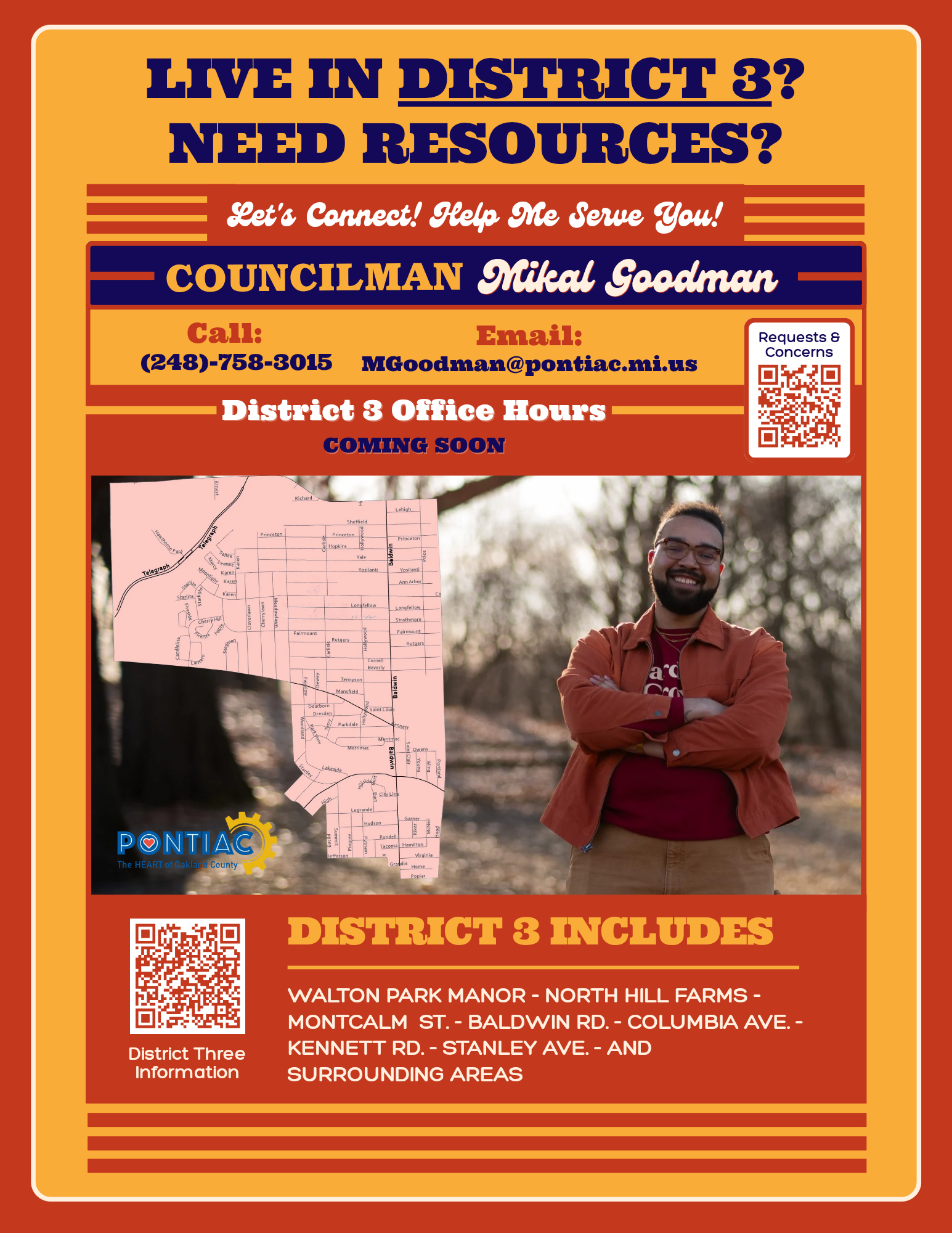 Informational flyer for Mikal Goodman, City Council Member — District 3
