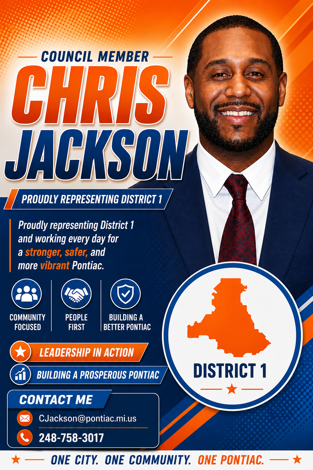 Informational flyer for Chris Jackson, City Council Member — District 1